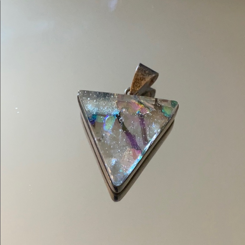 Silver glass triangle pendant for necklace.